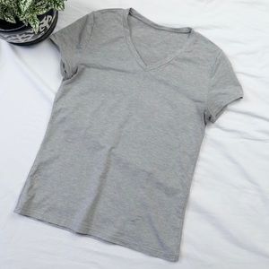 Heather Gray Short Sleeve Basic V Neck Tshirt